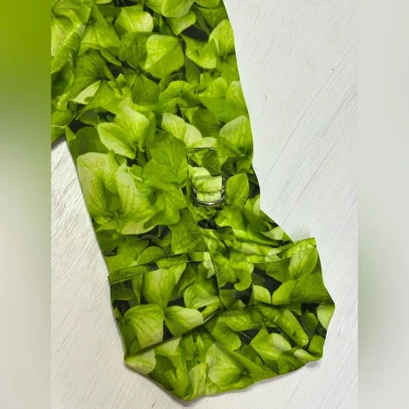 Michael Kors Petite M Green Floral Smocked Blouse Roll Tab Long Sleeve - Picture 3 of 9